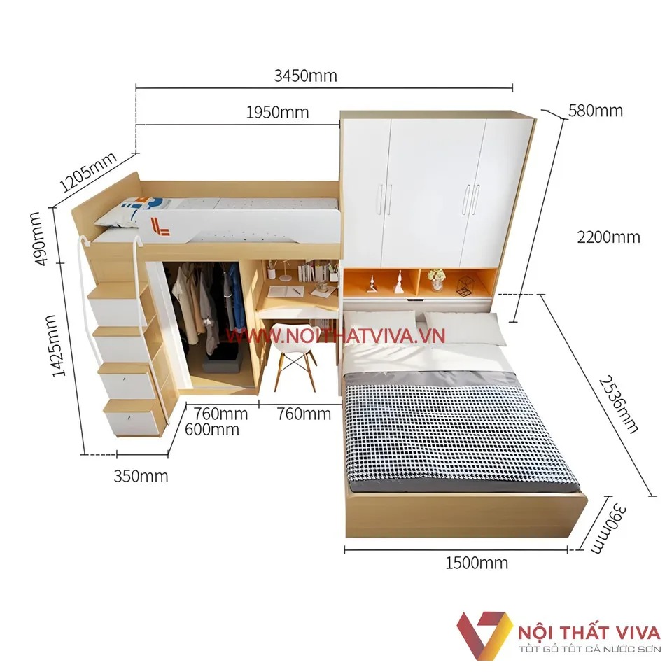 Tư vấn kích thước giường tầng trẻ em tiêu chuẩn, khoa học & an toàn 