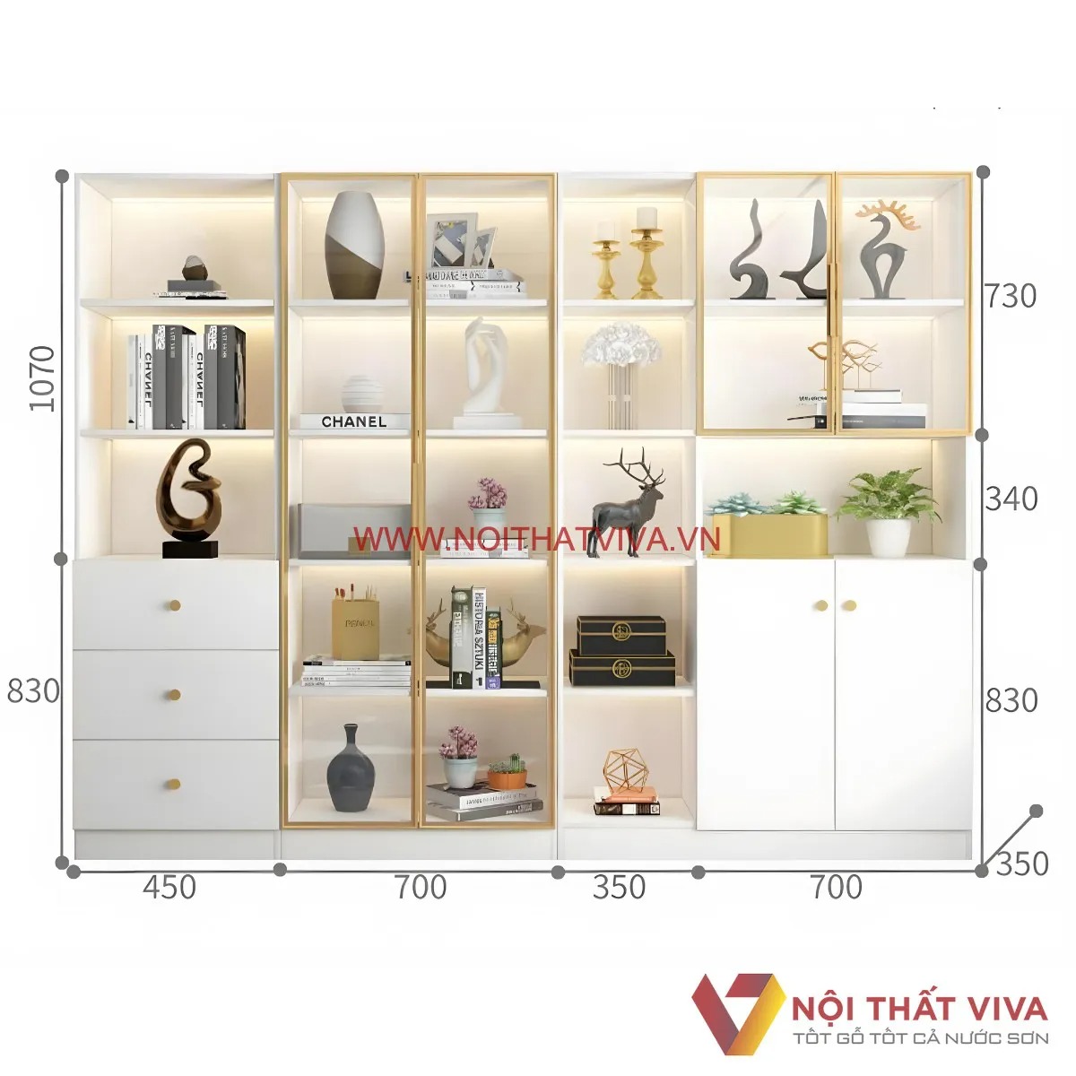Tư vấn kích thước mẫu tủ kính trưng bày phong thủy cho shop bán hàng 