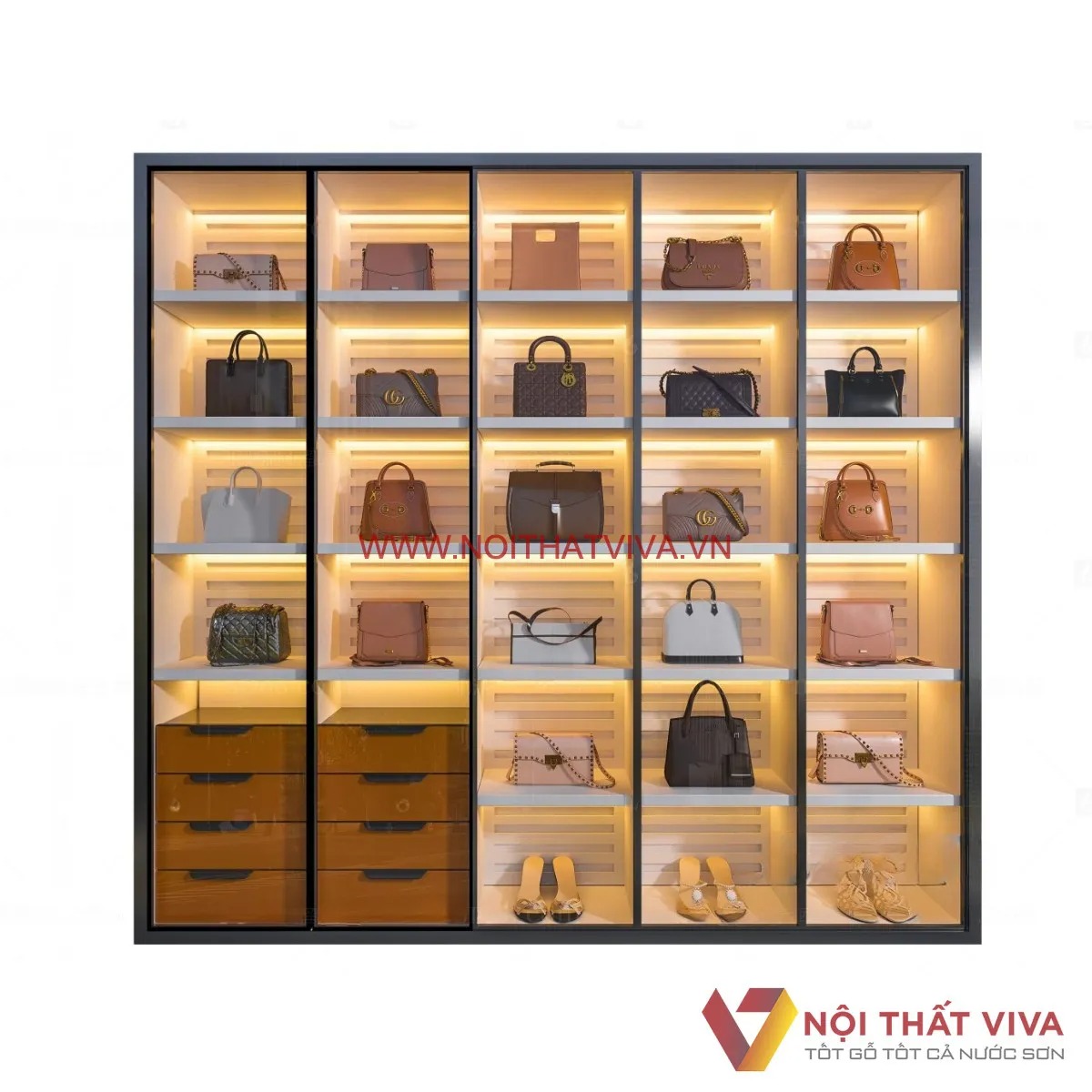Tư vấn kích thước mẫu tủ kính trưng bày phong thủy cho shop bán hàng 