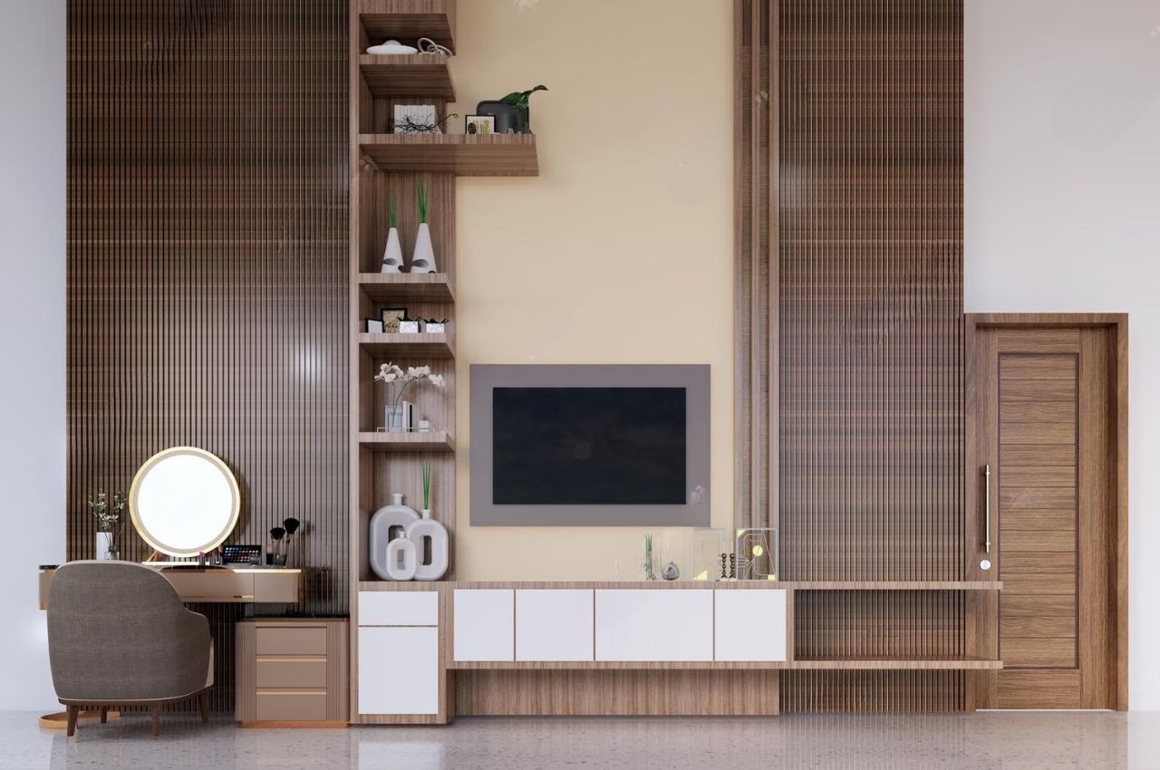 Vì sao nên chọn kệ tivi liền bàn trang điểm? Ưu điểm nổi bật bạn nên biết