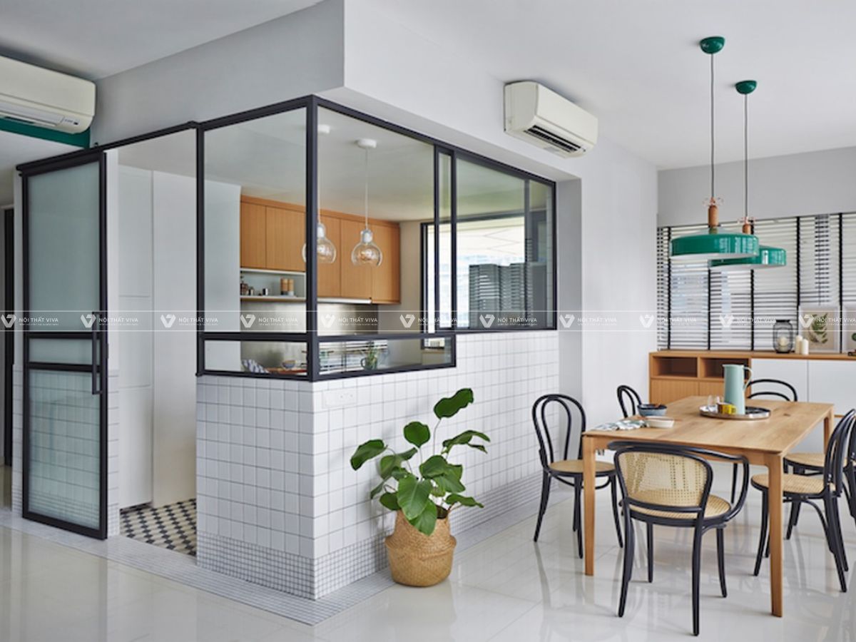 Xu hướng vách ngăn gỗ kính phòng khách, thiết kế đẹp và tiện dụng 