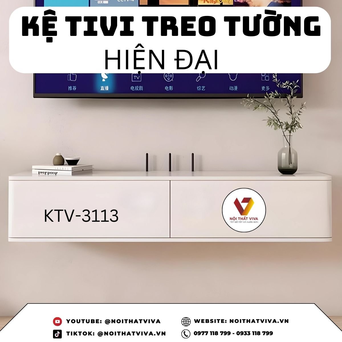 Kệ Tivi Treo Tường Phòng Ngủ Gỗ MDF Phủ Melamine Bo Góc Hiện Đại