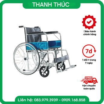 Xe lăn tay LUCASS V9 – Khung thép mạ chrome, đệm simili dễ vệ sinh, bánh sau 23 inch