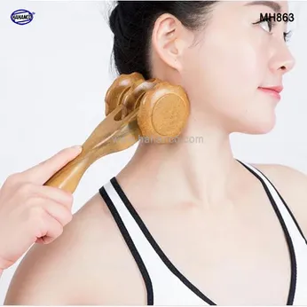 Cây lăn massage toàn thân 3 bánh gai đa năng bằng gỗ thơm HAHANCO MH863