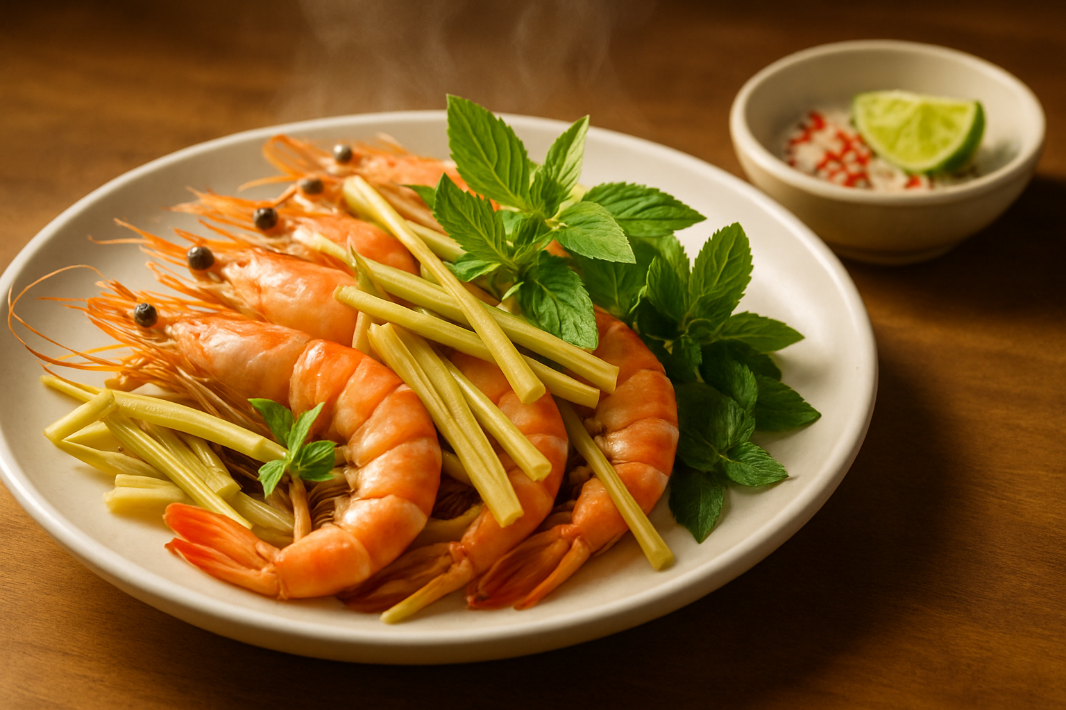 Quầy hải sản Việt Nam với tôm, cá, mực trên đá, nhân viên đeo găng kiểm nhiệt độ