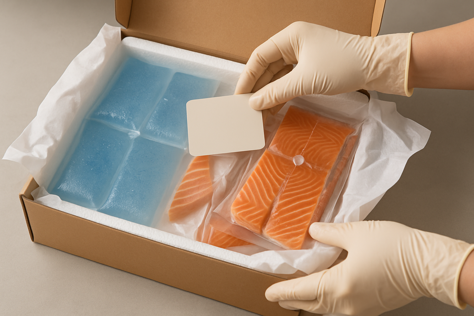 Quy trình đóng gói hộp quà hải sản với gel đá và hộp giữ nhiệt