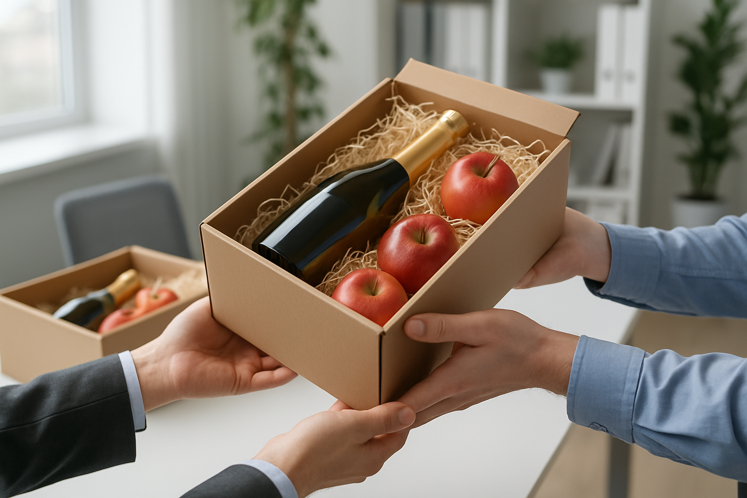 Giỏ quà Tết doanh nghiệp với hải sản khô, mứt, hạt và trà, tông đỏ vàng ấm