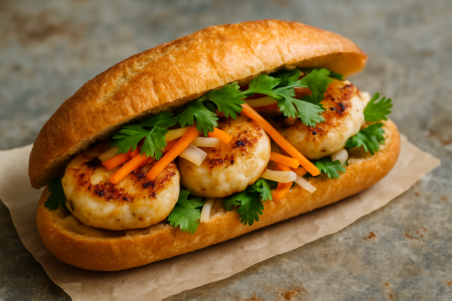 Chảo chả mực sốt cà chua đỏ sánh rắc hành lá