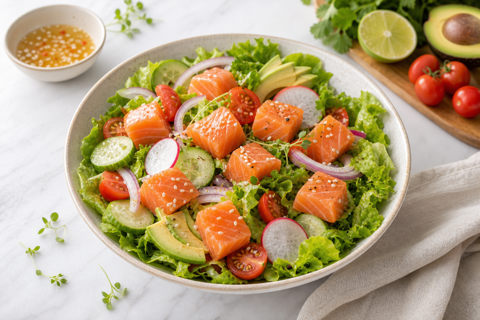 Salad cá hồi tươi với rau củ