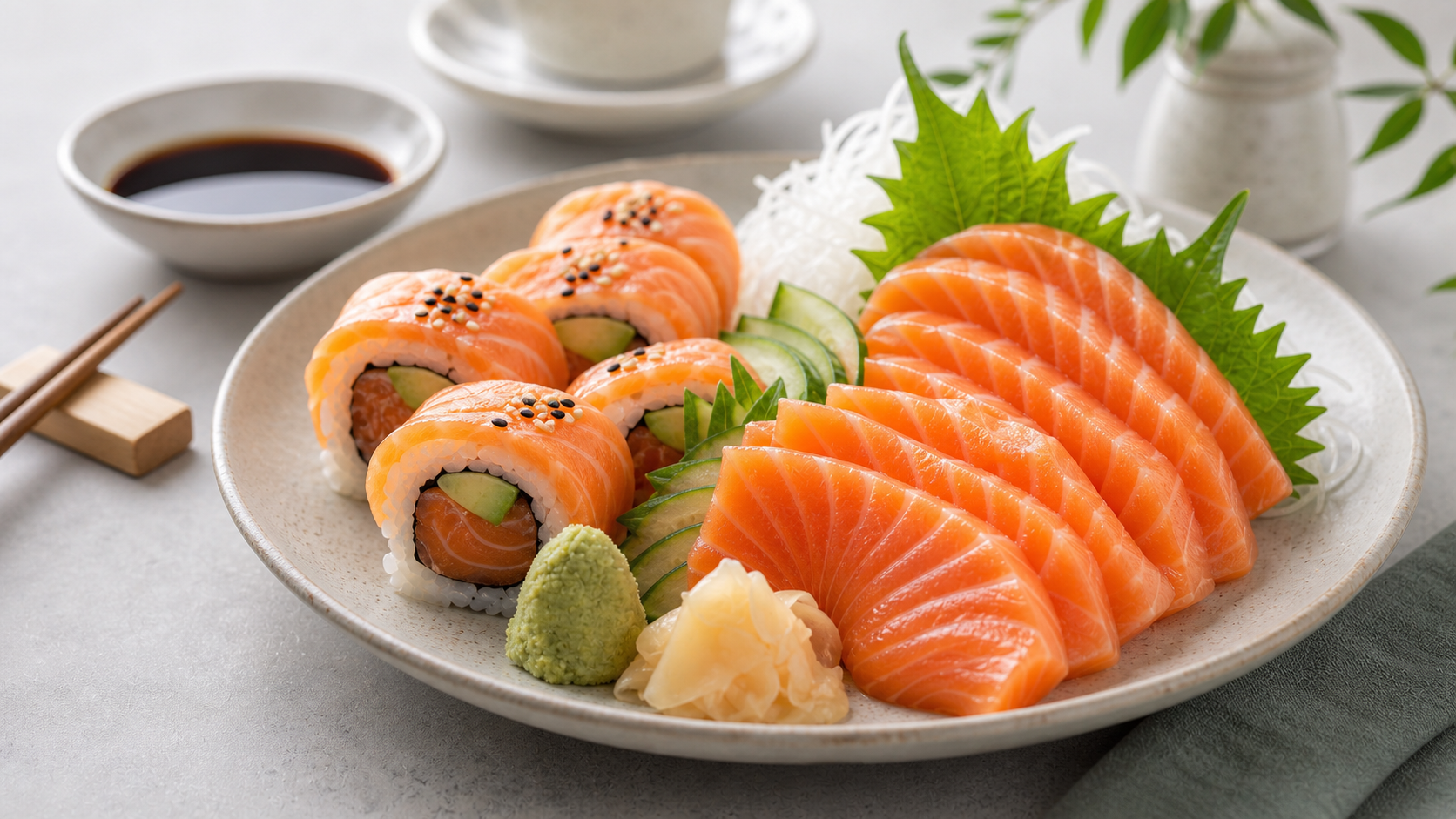 Sashimi cá hồi và cuốn cá hồi