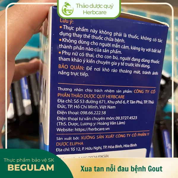 Begulam - hỗ trợ giảm acid uric máu, giảm sưng đau khớp do Gout
