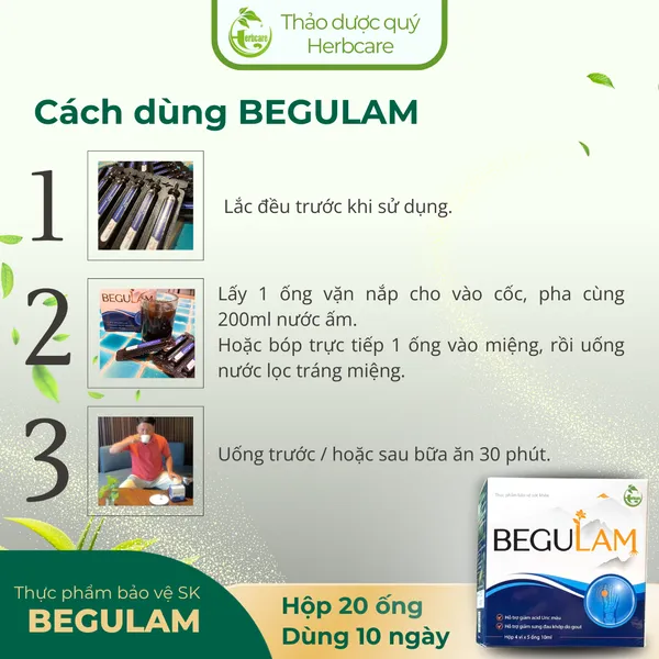 Begulam - hỗ trợ giảm acid uric máu, giảm sưng đau khớp do Gout