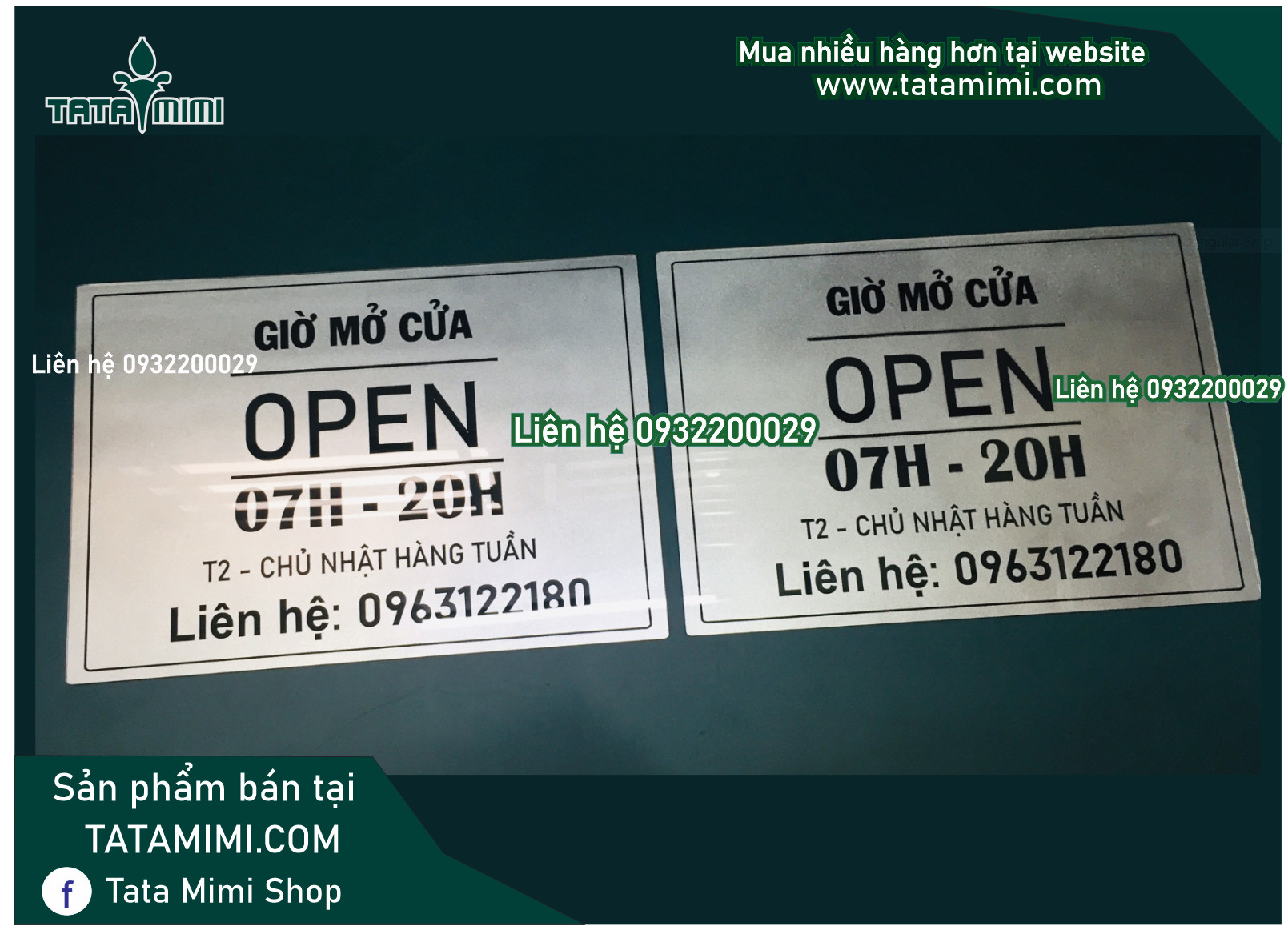 Bảng giờ mở cửa và số điện thoại in lên mica