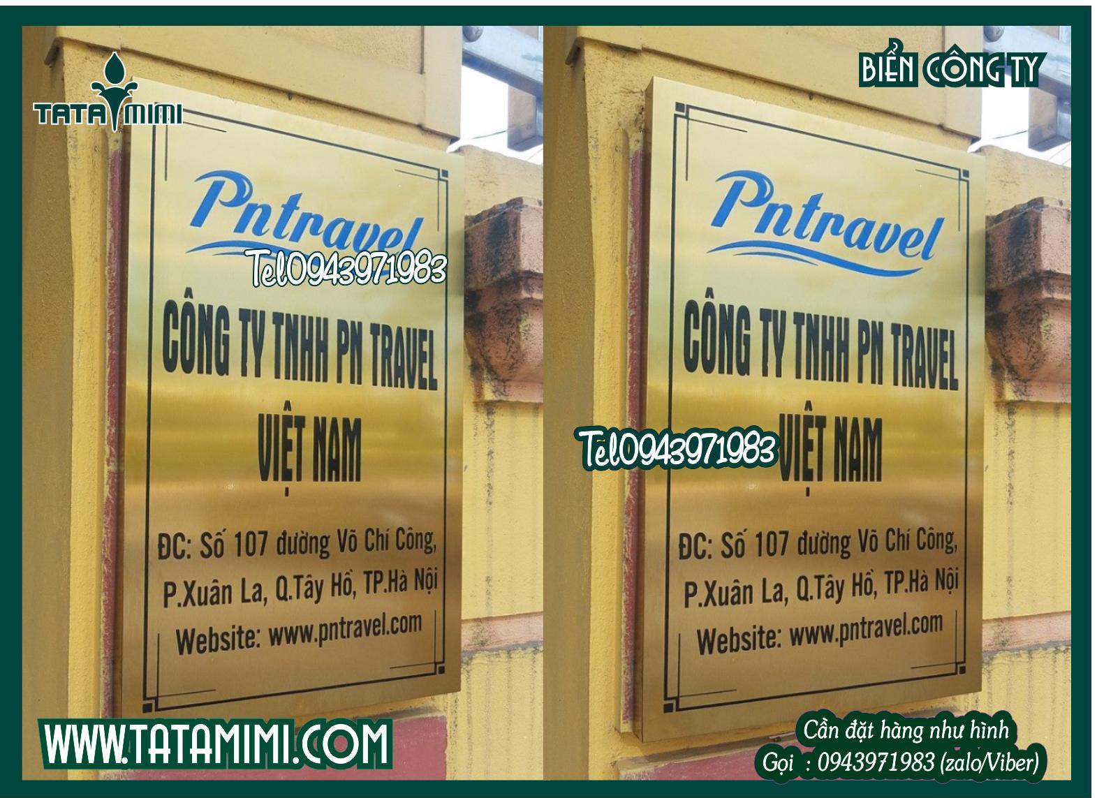 Biển công ty bẳng inox vàng sáng bóng