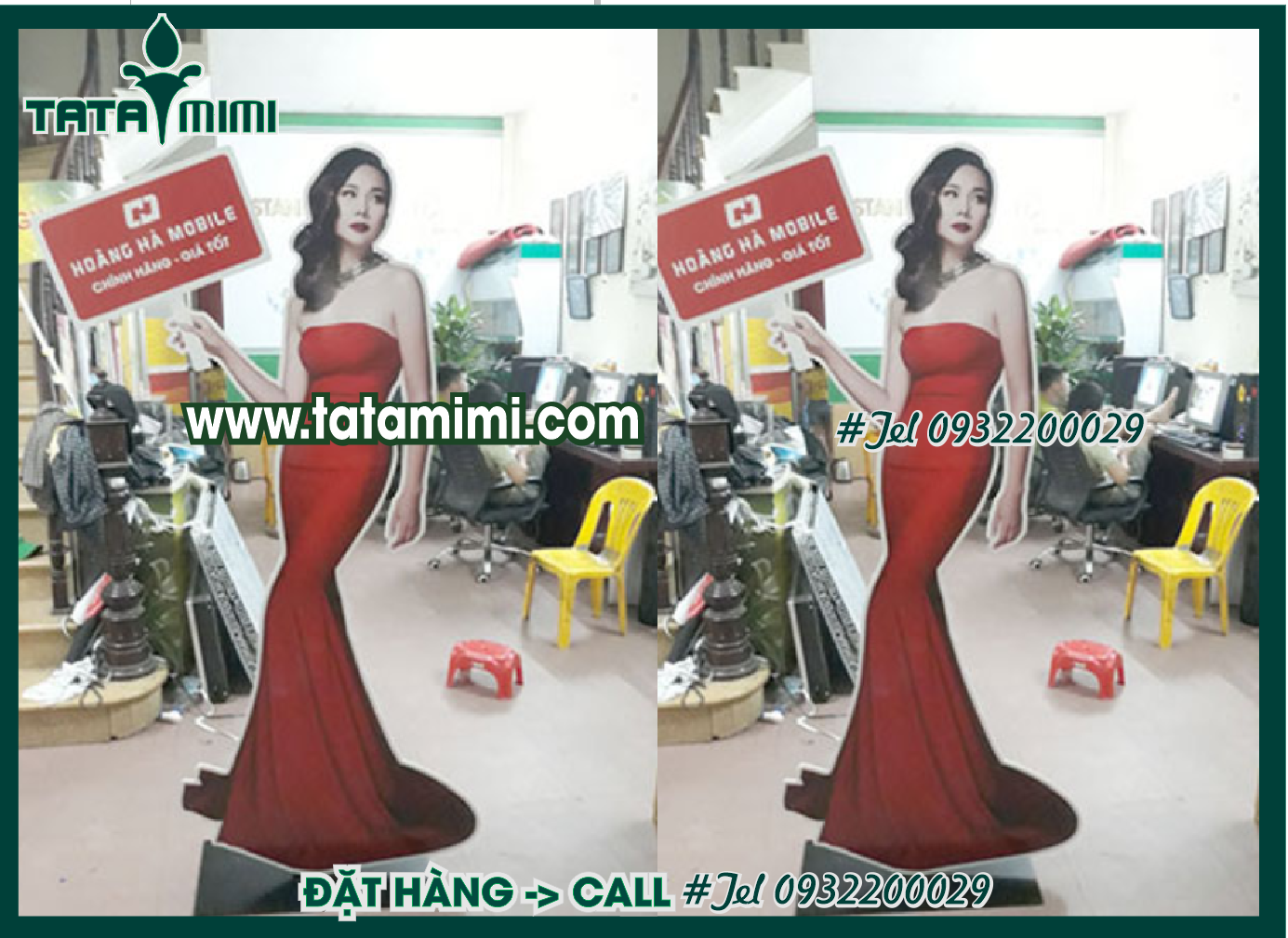 Standee để đất thân sắt mặt bằng fomex bồi decal