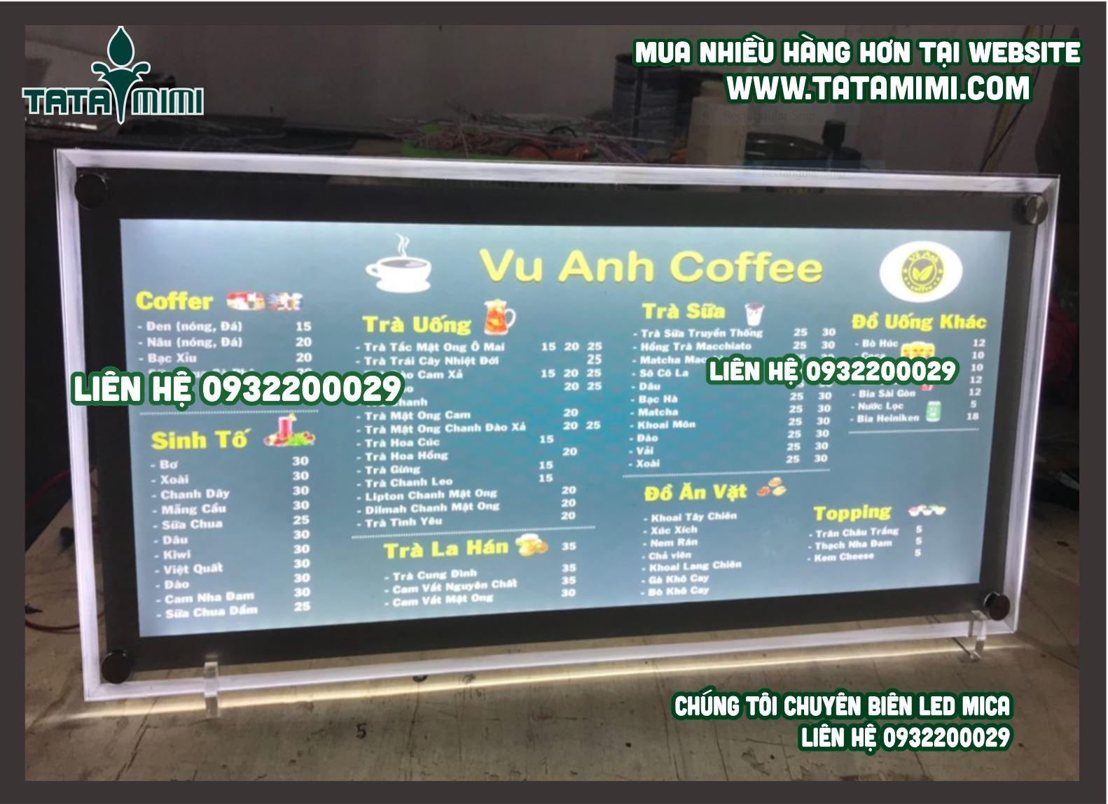 Bảng menu led chứa nội dung đồ ăn đồ uống