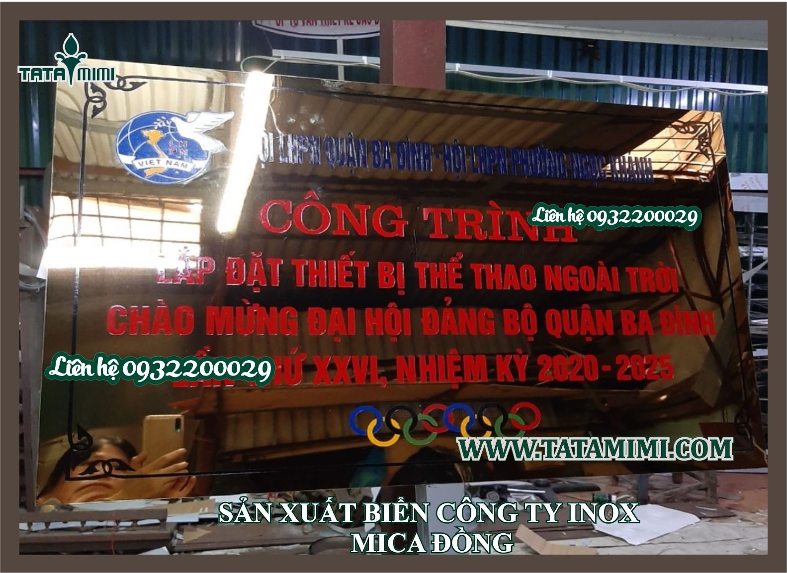 Biển công ty bẳng inox vàng sáng bóng