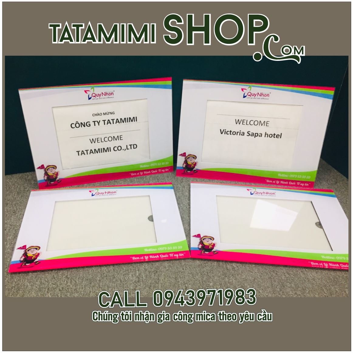 Biển đón mica nội dung in decal