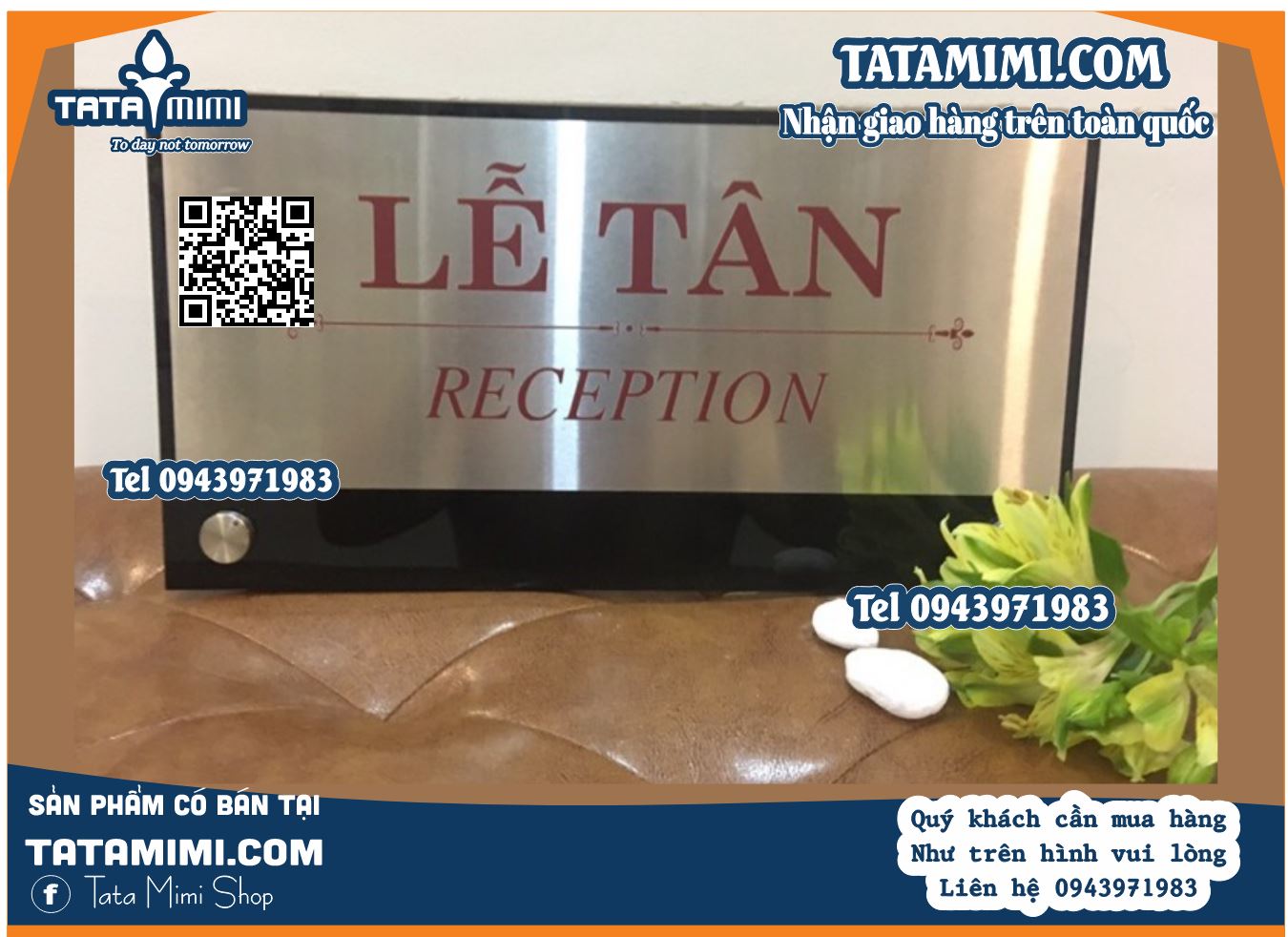 Biển để quầy lễ tân làm từ các chất liệu mica hoặc inox