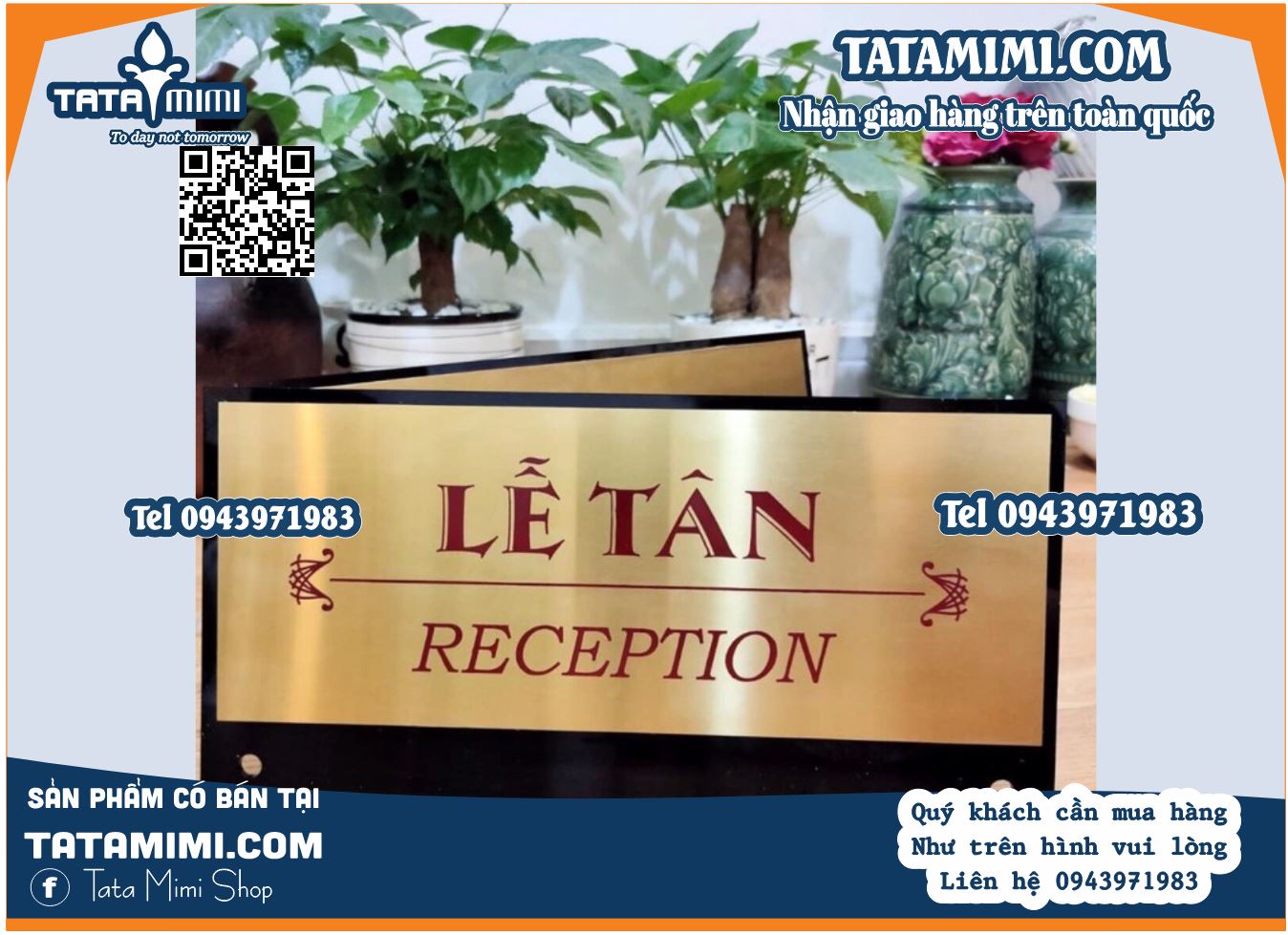 Biển để quầy lễ tân làm từ các chất liệu mica hoặc inox