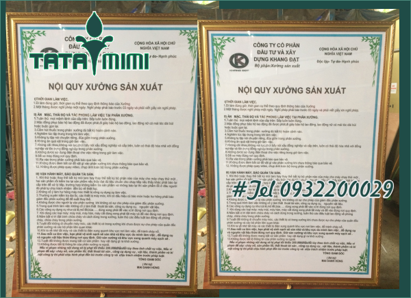 Bảng nội quy và bảng phòng ban sản xuất mấy ngày có hàng