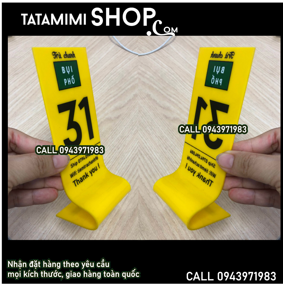Thẻ để bàn gắn số nổi hoặc in trực tiếp