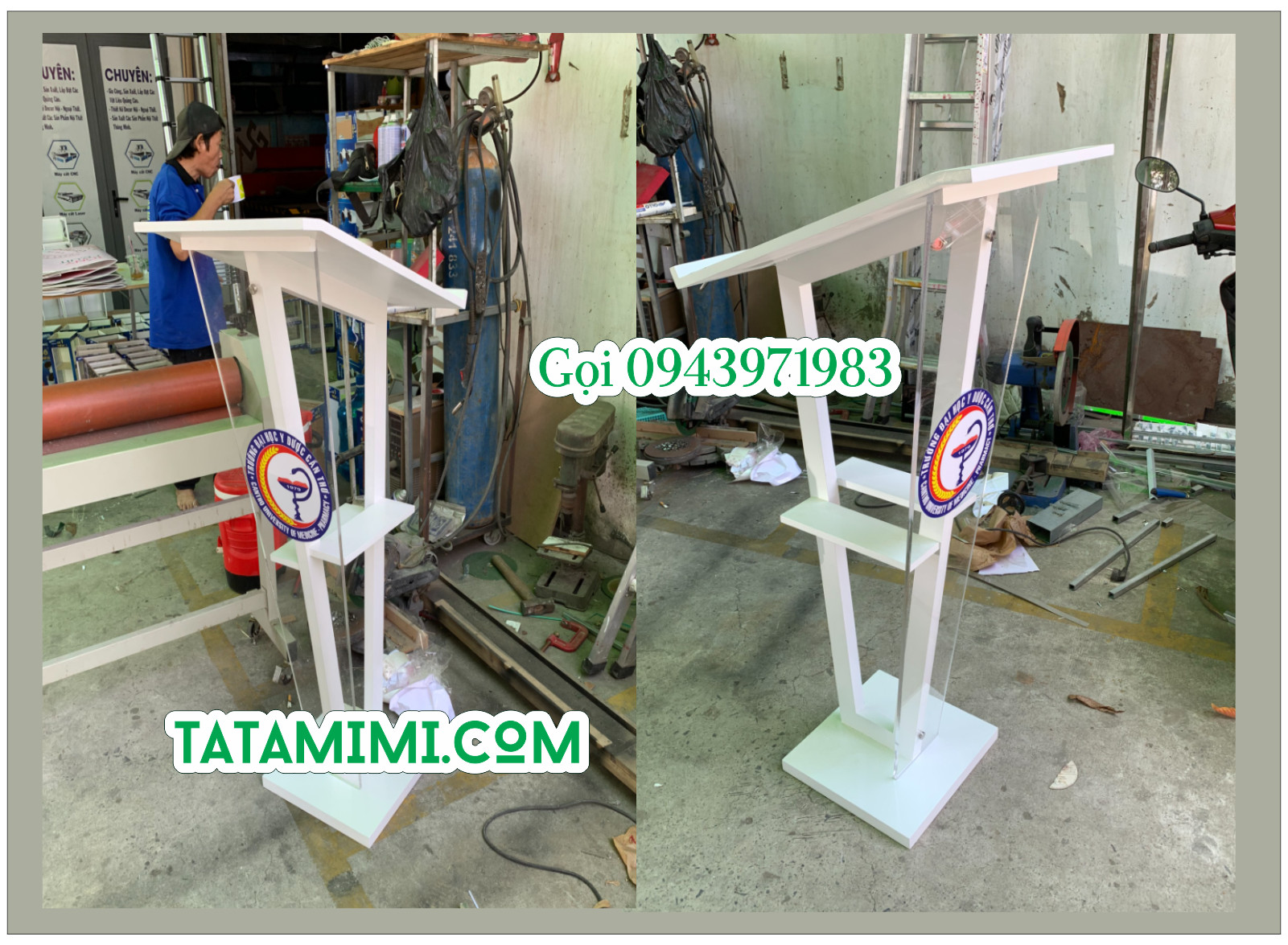 Bục phát biểu thân gỗ mặt mica