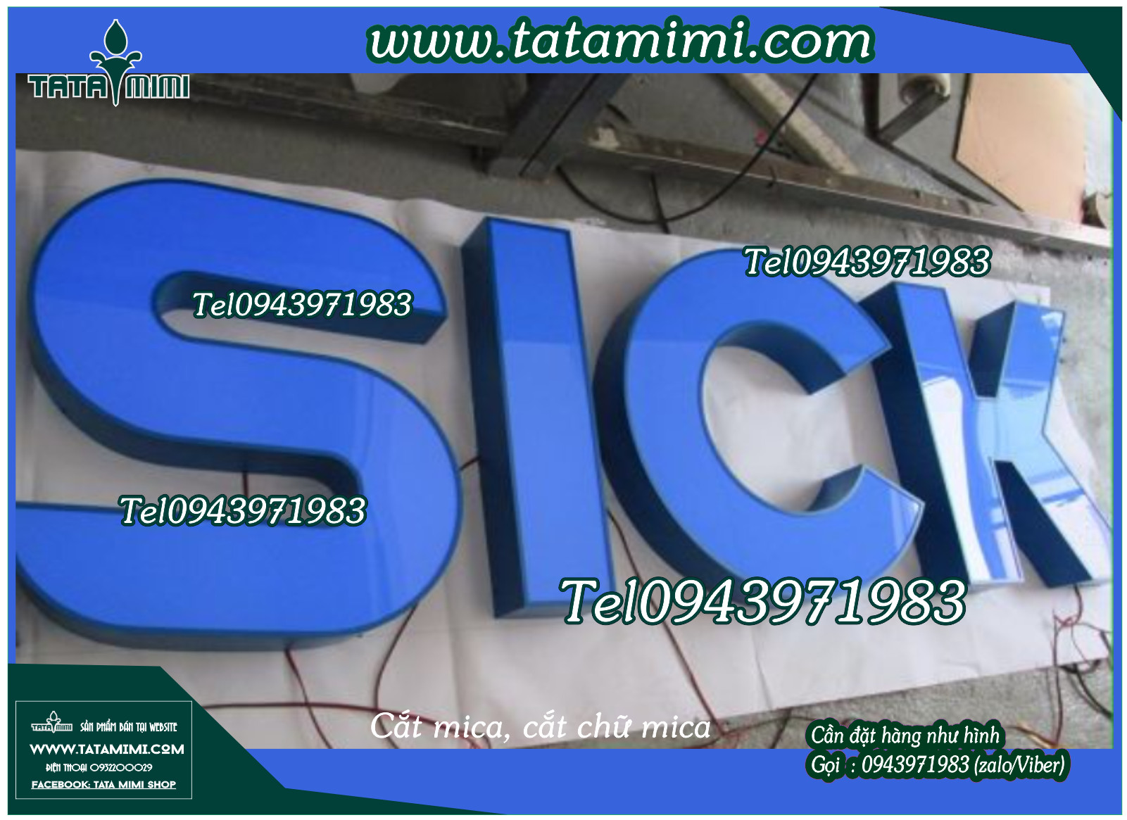 Chữ mica cắt từ tấm hay hút nổi.