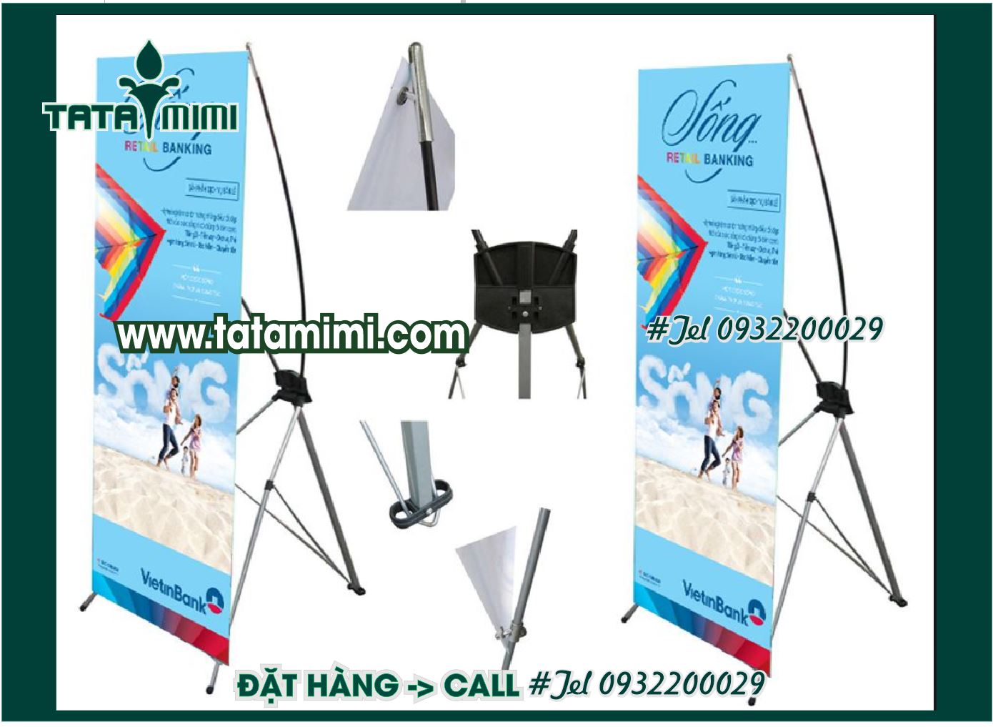 Standee chữ X giá cuốn in ấn nội dung