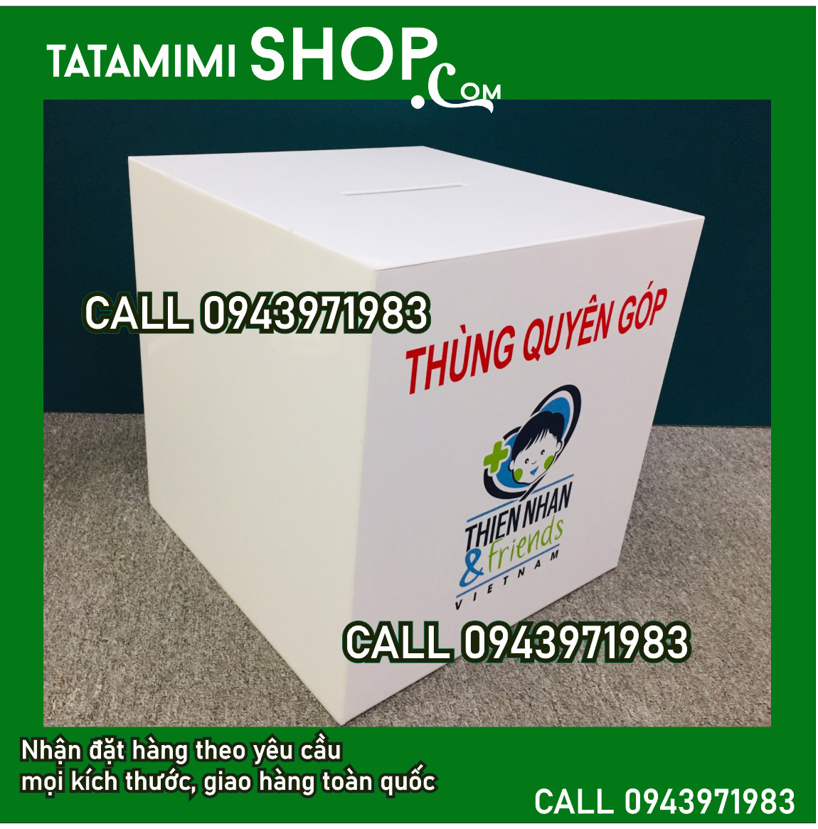 Thùng mica đen trắng có hàng sẵn