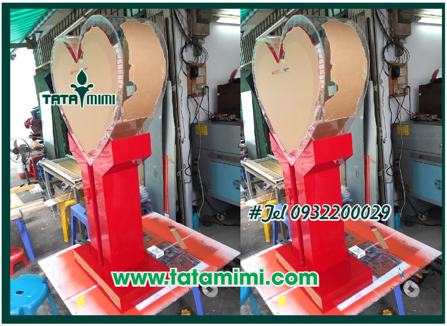 Thùng từ thiện hình trái tim từ mica và gỗ