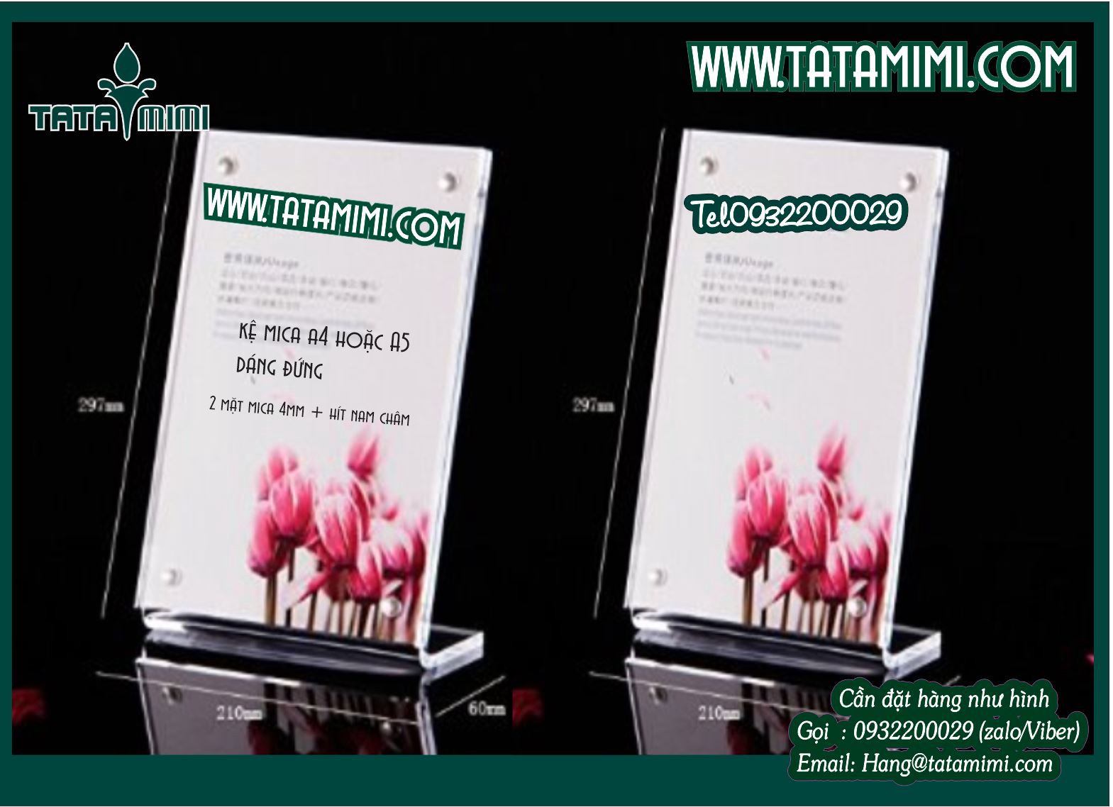 Kệ mica để bàn mặt hít nam châm