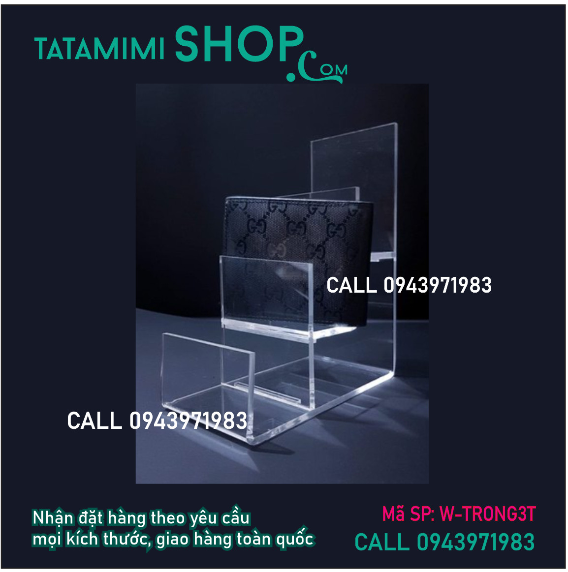 Có sẵn kệ ví- kệ kính bằng mica