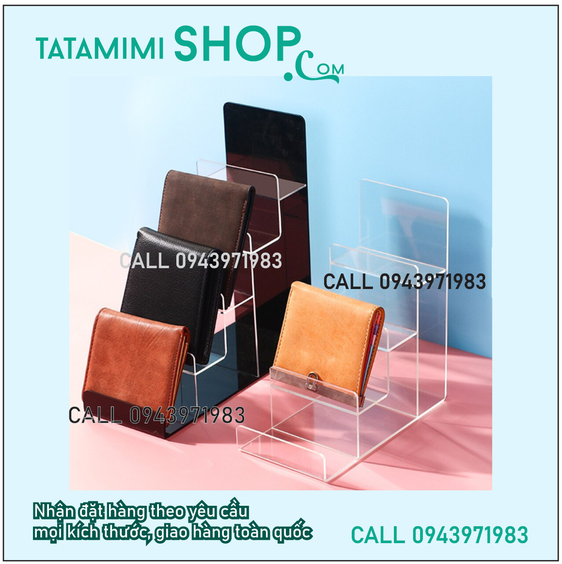 Có sẵn kệ ví- kệ kính bằng mica