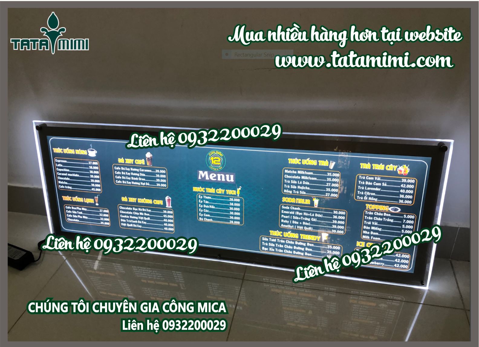 Bảng menu led từ mica