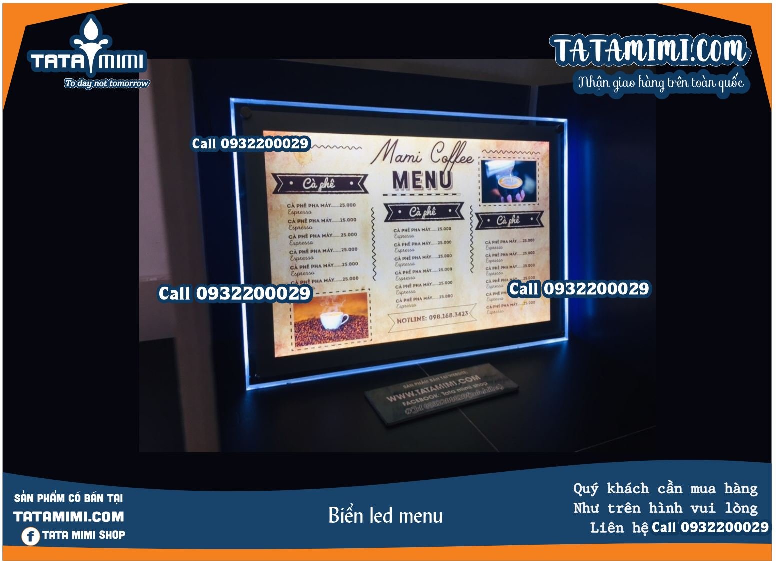 Biển menu led làm theo kích thước quầy