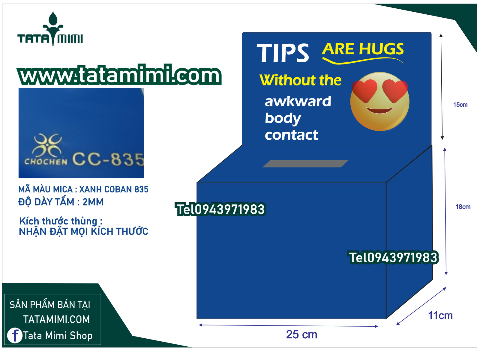 Thùng mica tip bằng mica trong và các màu mica khác
