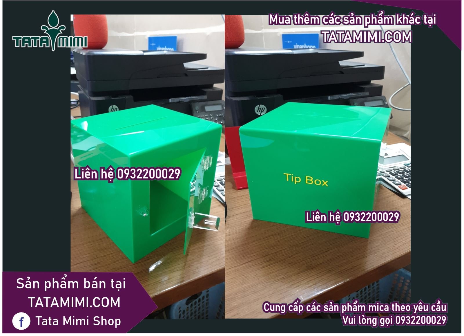 Thùng tip có sẵn từ mica màu 2mm