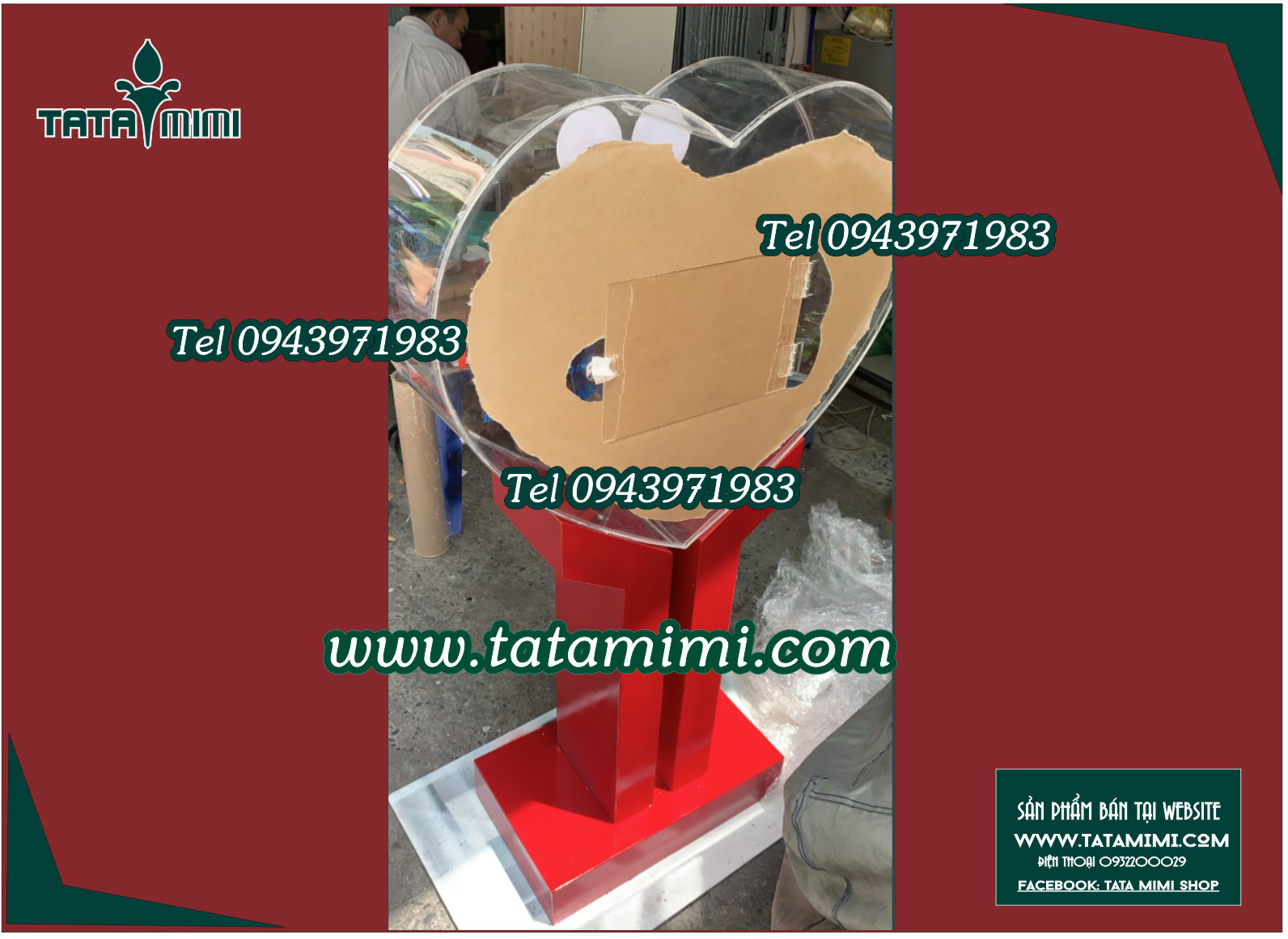 Thùng trái tim mica chân gỗ