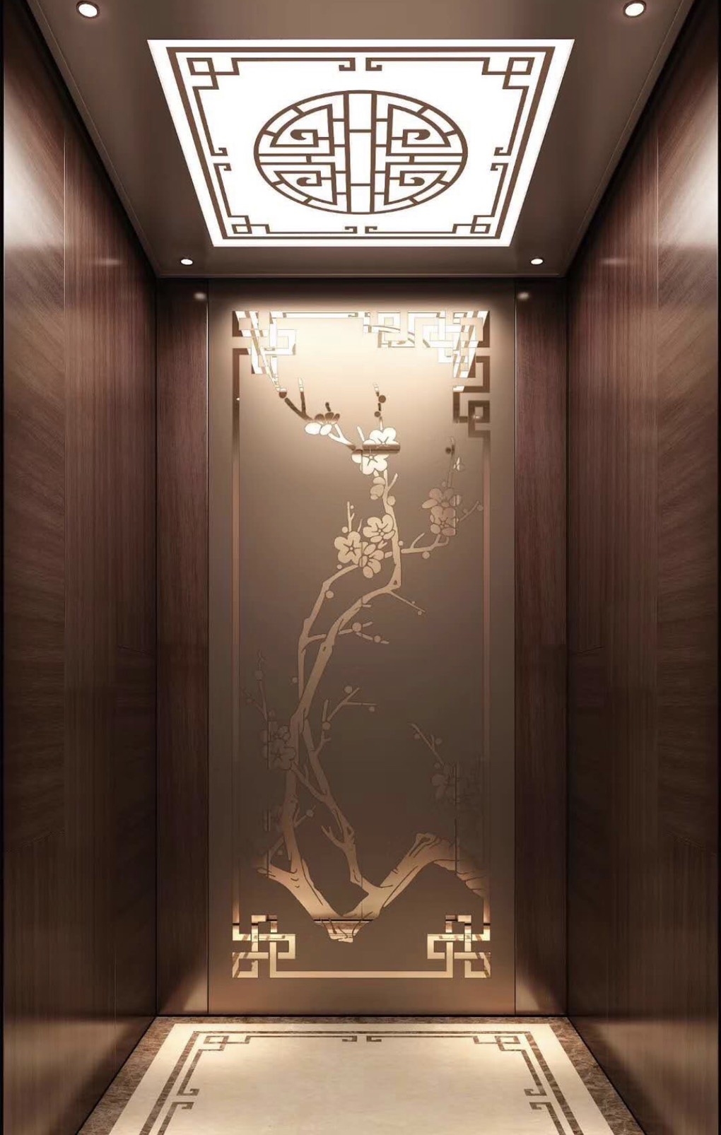 inox vàng hồng hoa văn cây đào