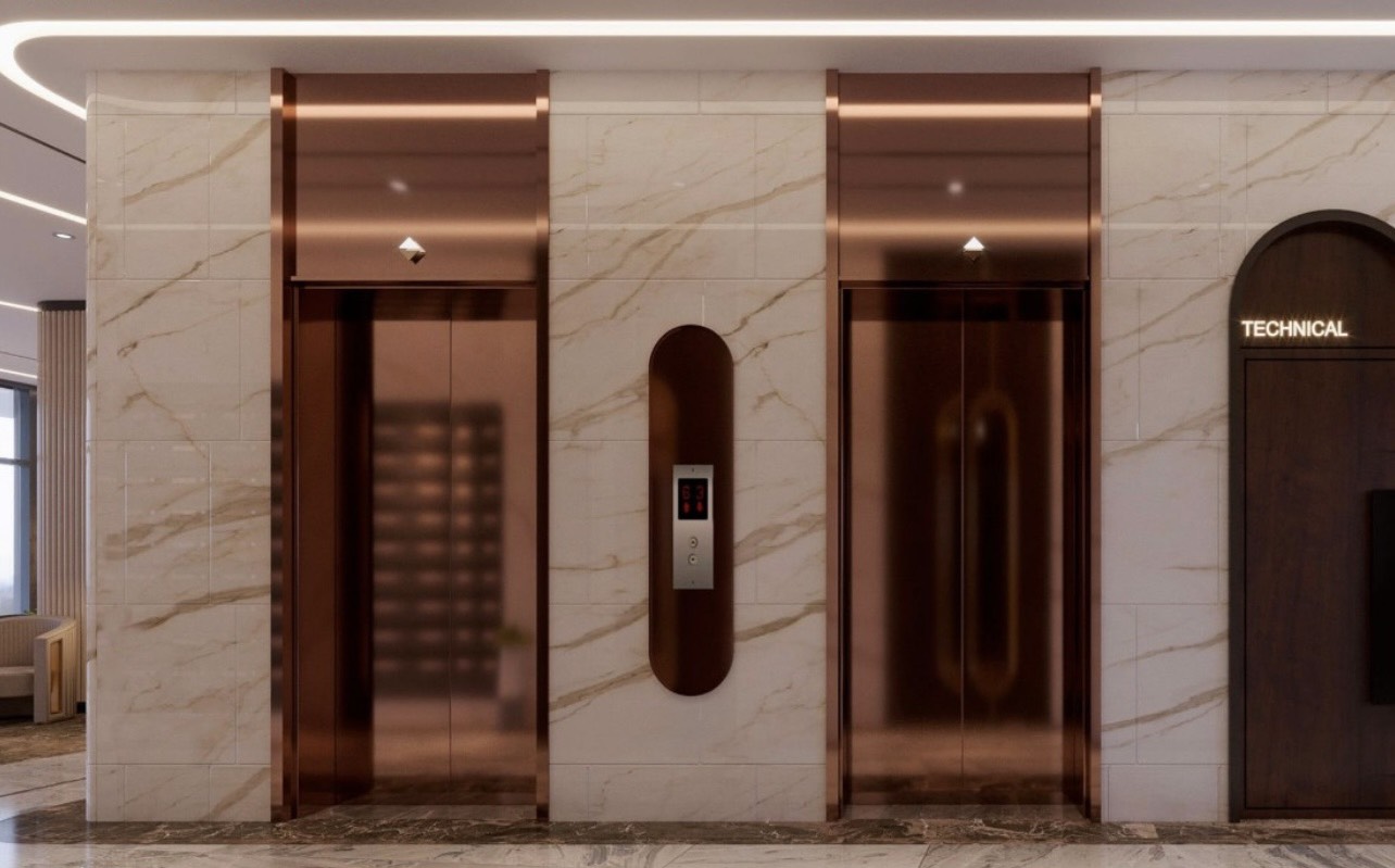 inox xước đồng (Bronze) ứng dụng thang máy