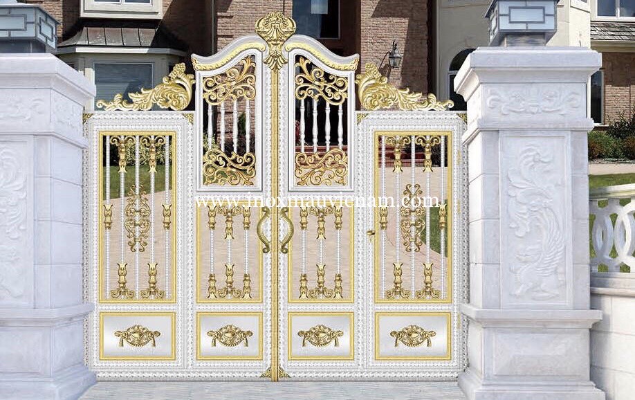 CỬA CỔNG INOX MÀU TRẮNG- VÀNG 304