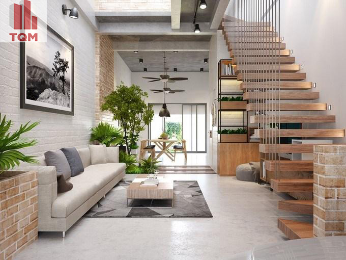 mau phong khach dep co cau thang