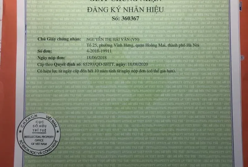 Công ty TNHH Thương mại & Sản xuất Dao Đỏ đã được Cục Sở hữu trí tuệ Việt Nam công nhận quyền sở hữu với thương hiệu DAODO