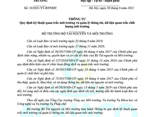 CẬP NHẬT - Thông tư 10/2021-TT/BTNMT - Quy định kỹ thuật quan trắc môi trường và quản lý thông tin, dữ liệu quan trắc chất lượng môi trường