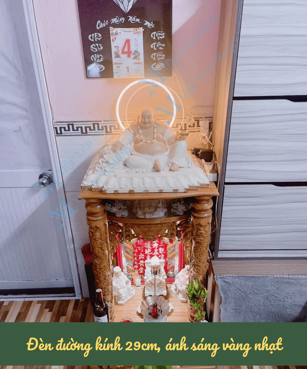 đèn hào quang neon gắn tượng Phật Di Lặc