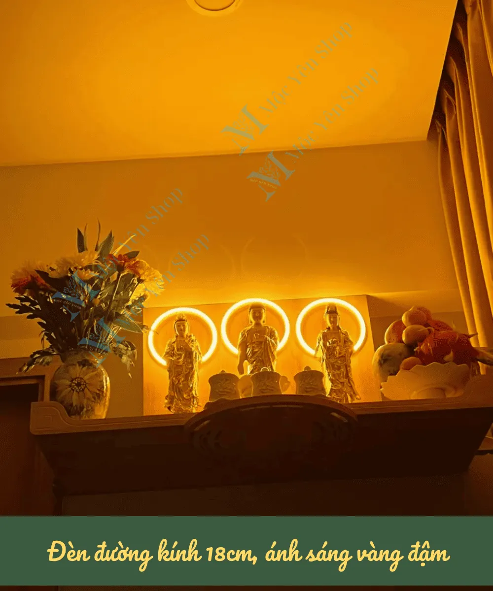 đèn hào quang neon gắn 3 tượng Phật đứng