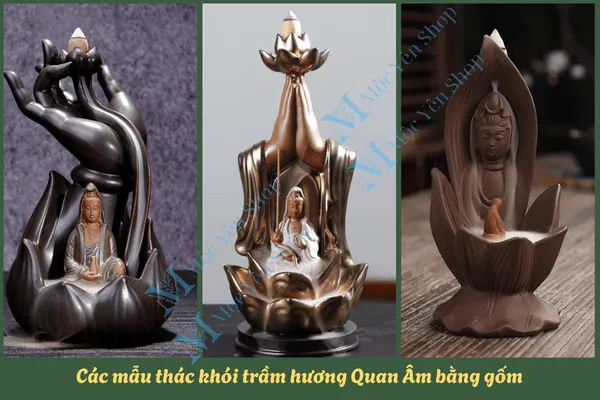 Thác khói trầm hương Quan Âm chất liệu gốm