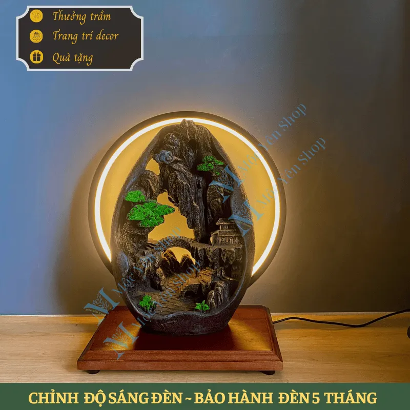 Thác Khói Trầm Hương Mẫu Tiểu Cảnh Non Bộ Khung Đá Kết Hợp Kệ Đèn linh hoạt điện áp