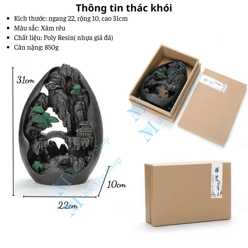 Thác Khói Trầm Hương Mẫu Tiểu Cảnh Non Bộ Khung Đá Kết Hợp Kệ Đèn phù hợp nhiều không gian